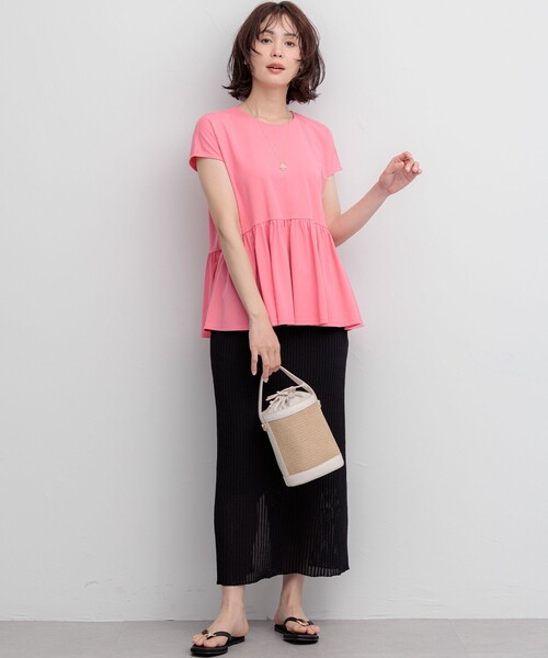 組曲(クミキョク)の「トリコットジャージー ペプラムカットソー(Tシャツ/カットソー・レディース・ネイビー系/ホワイト系/ローズ系・S2)」の4枚目の写真