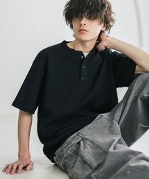 Rocky Monroe | オーバーサイズ T/Cワッフルヘンリーネック半袖Tシャツ(Tシャツ/カットソー)