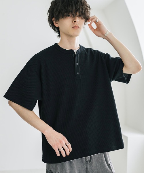 Rocky Monroe（ロッキーモンロー）の「オーバーサイズ T/Cワッフルヘンリーネック半袖Tシャツ（Tシャツ/カットソー・メンズ・チャコール/ベージュ/ホワイト/ブラック/グレー・M/XL/L）」の12枚目の写真