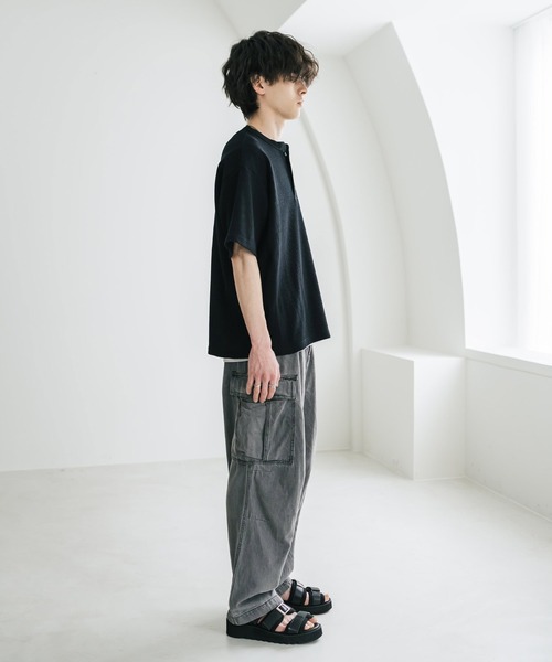 Rocky Monroe（ロッキーモンロー）の「オーバーサイズ T/Cワッフルヘンリーネック半袖Tシャツ（Tシャツ/カットソー・メンズ・チャコール/ベージュ/ホワイト/ブラック/グレー・M/XL/L）」の20枚目の写真