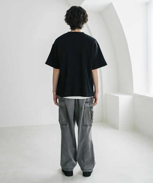 Rocky Monroe（ロッキーモンロー）の「オーバーサイズ T/Cワッフルヘンリーネック半袖Tシャツ（Tシャツ/カットソー・メンズ・チャコール/ベージュ/ホワイト/ブラック/グレー・M/XL/L）」の19枚目の写真