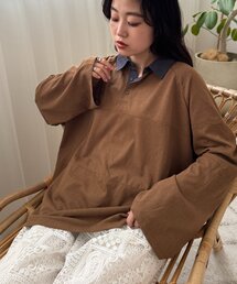 【WEB限定/大人見え】襟配色カラーシアースラブワイドラガーロンTee