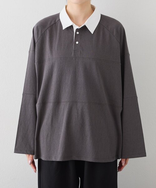 CIAOPANIC TYPY（チャオパニックティピー）の「【WEB限定/大人見え】襟配色カラーシアースラブワイドラガーロンTee（Tシャツ/カットソー・レディース・グレー/チャコールグレー/ブラウン・ONE SIZE）」の17枚目の写真