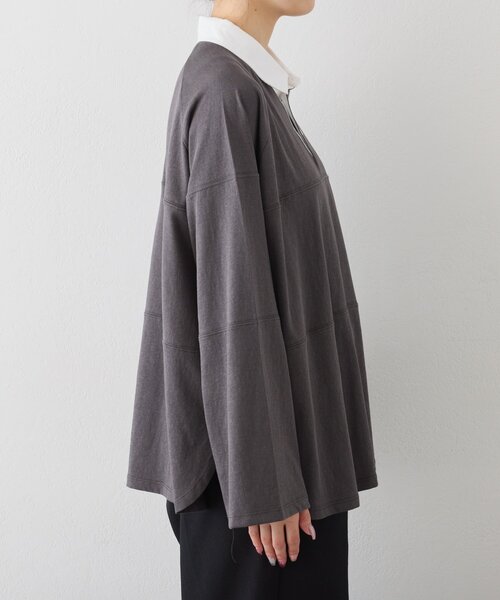 CIAOPANIC TYPY（チャオパニックティピー）の「【WEB限定/大人見え】襟配色カラーシアースラブワイドラガーロンTee（Tシャツ/カットソー・レディース・グレー/チャコールグレー/ブラウン・ONE SIZE）」の18枚目の写真