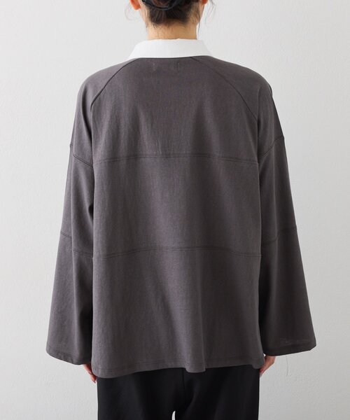 CIAOPANIC TYPY（チャオパニックティピー）の「【WEB限定/大人見え】襟配色カラーシアースラブワイドラガーロンTee（Tシャツ/カットソー・レディース・グレー/チャコールグレー/ブラウン・ONE SIZE）」の19枚目の写真