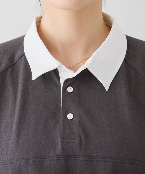 CIAOPANIC TYPY（チャオパニックティピー）の「【WEB限定/大人見え】襟配色カラーシアースラブワイドラガーロンTee（Tシャツ/カットソー・レディース・グレー/チャコールグレー/ブラウン・ONE SIZE）」の20枚目の写真