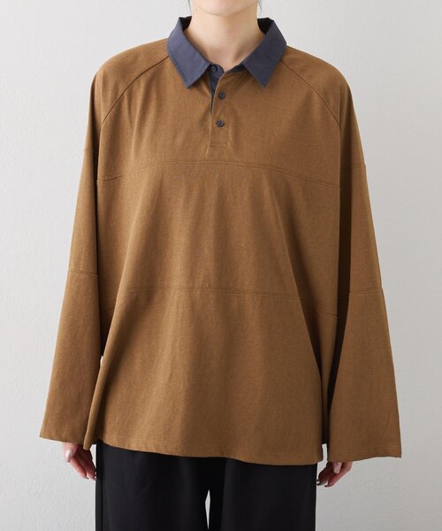 CIAOPANIC TYPY（チャオパニックティピー）の「【WEB限定/大人見え】襟配色カラーシアースラブワイドラガーロンTee（Tシャツ/カットソー・レディース・グレー/チャコールグレー/ブラウン・ONE SIZE）」の11枚目の写真