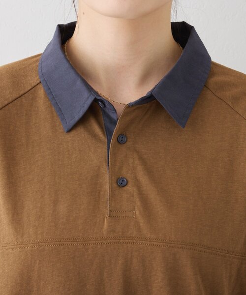 CIAOPANIC TYPY（チャオパニックティピー）の「【WEB限定/大人見え】襟配色カラーシアースラブワイドラガーロンTee（Tシャツ/カットソー・レディース・グレー/チャコールグレー/ブラウン・ONE SIZE）」の12枚目の写真