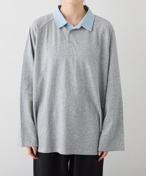 CIAOPANIC TYPY（チャオパニックティピー）の「【WEB限定/大人見え】襟配色カラーシアースラブワイドラガーロンTee（Tシャツ/カットソー・レディース・グレー/チャコールグレー/ブラウン・ONE SIZE）」の13枚目の写真