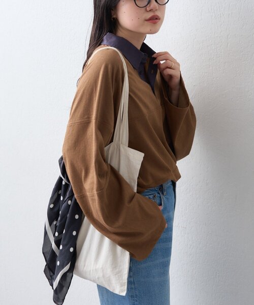 CIAOPANIC TYPY（チャオパニックティピー）の「【WEB限定/大人見え】襟配色カラーシアースラブワイドラガーロンTee（Tシャツ/カットソー・レディース・グレー/チャコールグレー/ブラウン・ONE SIZE）」の15枚目の写真