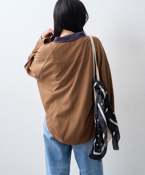 CIAOPANIC TYPY（チャオパニックティピー）の「【WEB限定/大人見え】襟配色カラーシアースラブワイドラガーロンTee（Tシャツ/カットソー・レディース・グレー/チャコールグレー/ブラウン・ONE SIZE）」の8枚目の写真