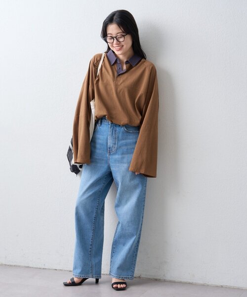 CIAOPANIC TYPY（チャオパニックティピー）の「【WEB限定/大人見え】襟配色カラーシアースラブワイドラガーロンTee（Tシャツ/カットソー・レディース・グレー/チャコールグレー/ブラウン・ONE SIZE）」の9枚目の写真