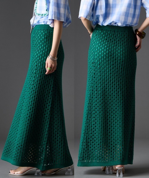GEVS.（ジェイヴィス）の「【セットアップ対応】綿100％クロシェ風透かし編ナローロングスカート＜大きいサイズ有＞GEVS.（スカート・レディース・グリーン/ブラック・5L/4L/3L/LL/L/M）」の13枚目の写真