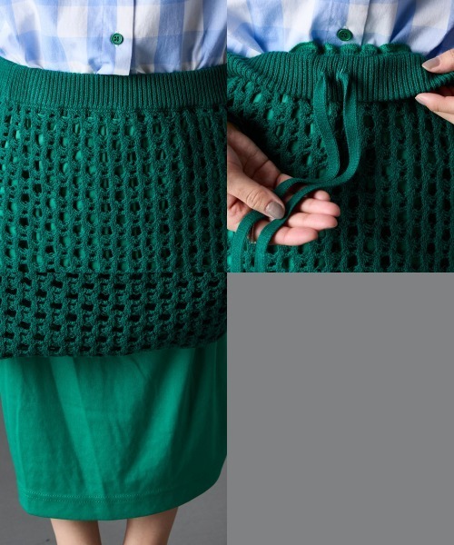 GEVS.（ジェイヴィス）の「【セットアップ対応】綿100％クロシェ風透かし編ナローロングスカート＜大きいサイズ有＞GEVS.（スカート・レディース・グリーン/ブラック・5L/4L/3L/LL/L/M）」の14枚目の写真