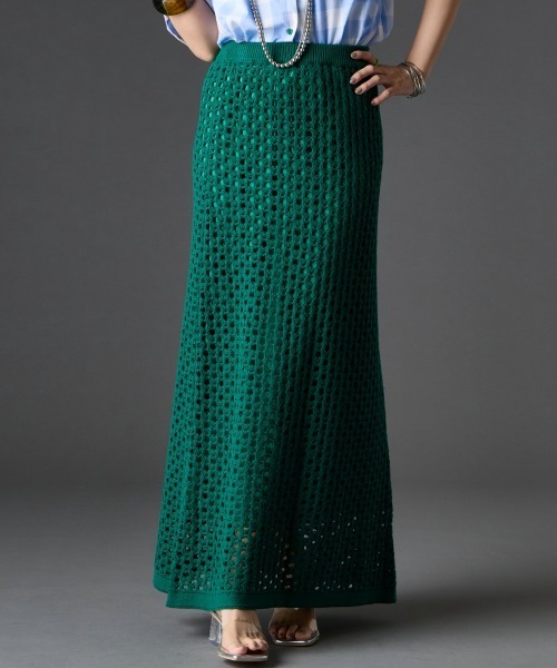 GEVS.（ジェイヴィス）の「【セットアップ対応】綿100％クロシェ風透かし編ナローロングスカート＜大きいサイズ有＞GEVS.（スカート・レディース・グリーン/ブラック・5L/4L/3L/LL/L/M）」の18枚目の写真