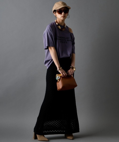 GEVS.（ジェイヴィス）の「【セットアップ対応】綿100％クロシェ風透かし編ナローロングスカート＜大きいサイズ有＞GEVS.（スカート・レディース・グリーン/ブラック・5L/4L/3L/LL/L/M）」の3枚目の写真