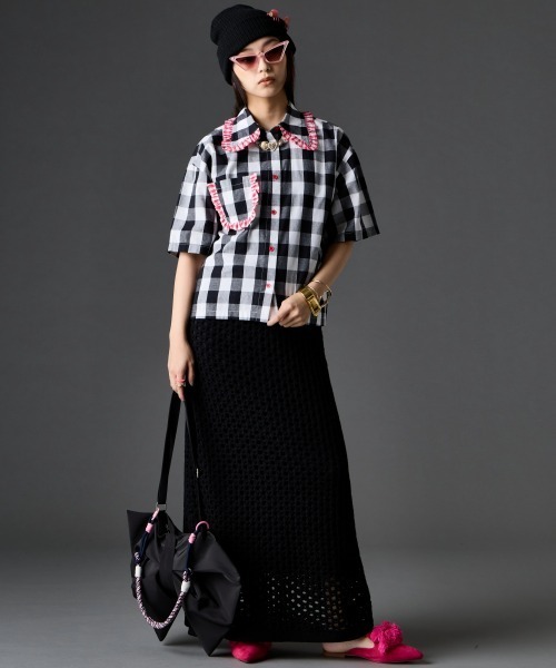 GEVS.（ジェイヴィス）の「【セットアップ対応】綿100％クロシェ風透かし編ナローロングスカート＜大きいサイズ有＞GEVS.（スカート・レディース・グリーン/ブラック・5L/4L/3L/LL/L/M）」の9枚目の写真