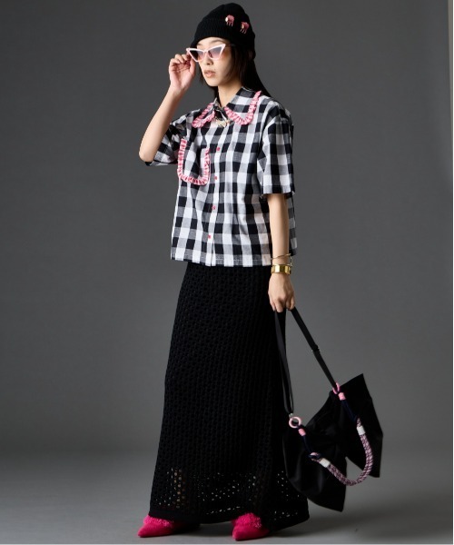 GEVS.（ジェイヴィス）の「【セットアップ対応】綿100％クロシェ風透かし編ナローロングスカート＜大きいサイズ有＞GEVS.（スカート・レディース・グリーン/ブラック・5L/4L/3L/LL/L/M）」の10枚目の写真