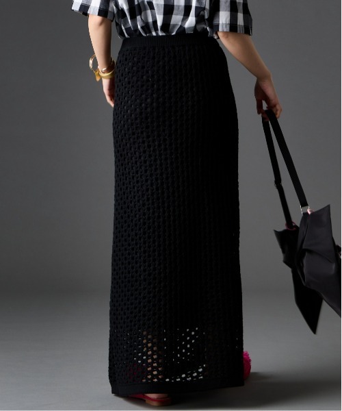 GEVS.（ジェイヴィス）の「【セットアップ対応】綿100％クロシェ風透かし編ナローロングスカート＜大きいサイズ有＞GEVS.（スカート・レディース・グリーン/ブラック・5L/4L/3L/LL/L/M）」の11枚目の写真