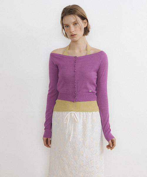 LUCIR ZU（ルシールズ）の「Airy Boat Neck Button Cardigan (purple)（カーディガン/ボレロ・レディース・その他・FREE）」の2枚目の写真