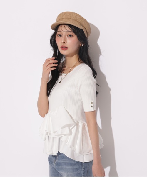 アプワイザーリッシェ♡裾ひらりんリブニット新品 裾ひらりん5分袖リブニット（ニット/セーター）｜Apuweiser-riche