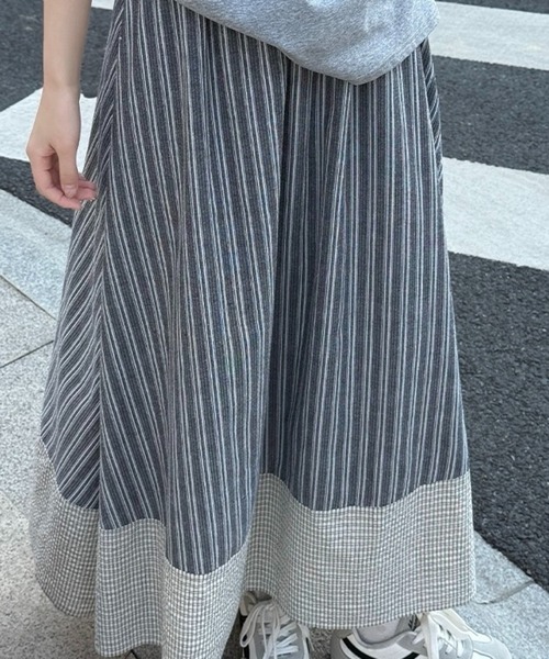 SHOUYO（ショウヨウ）の「配色ストライプ 切替フレアロングスカート（スカート・レディース・ブラック/ブルー・M）」の8枚目の写真