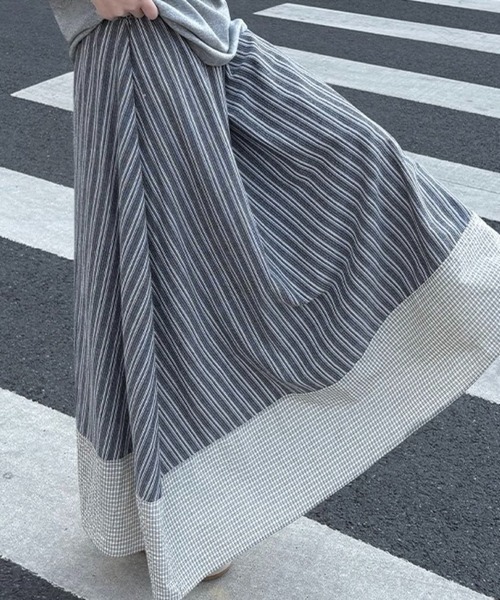 SHOUYO（ショウヨウ）の「配色ストライプ 切替フレアロングスカート（スカート・レディース・ブラック/ブルー・M）」の13枚目の写真