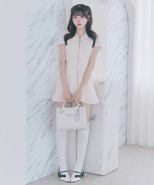 セール】【Belle Charme】Twinkle Fur Sleeves Onepiece（ワンピース