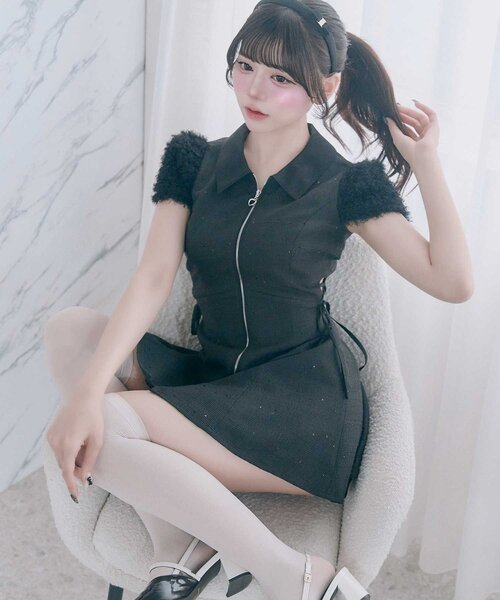 Belle Charme】Twinkle Fur Sleeves Onepiece（ワンピース）｜OLIVE