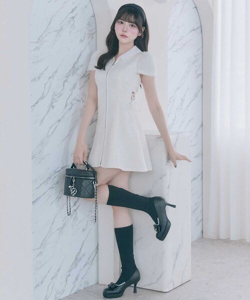 セール】【Belle Charme】Twinkle Fur Sleeves Onepiece（ワンピース