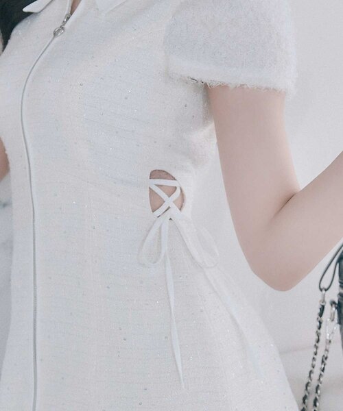 セール】【Belle Charme】Twinkle Fur Sleeves Onepiece（ワンピース