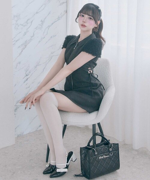 セール】【Belle Charme】Twinkle Fur Sleeves Onepiece（ワンピース