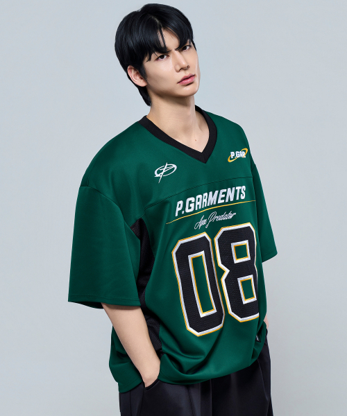 PHYSICAL GARMENTS（フィジカルガーメンツ）の「P2630 ソフトクッションオーバーサイズフットボールジャージ[3COLOR]（Tシャツ/カットソー・メンズ・ブラック/グリーン/ホワイト・LARGE/XX-LARGE）」の4枚目の写真