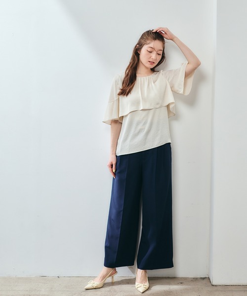 12Twelve Agenda（トゥエルブ　アジェンダ）の「ヴィンテージサテンケープ風レイヤードブラウス（シャツ/ブラウス・レディース・オフホワイト/グレイッシュベージュ/ネイビー・M）」の14枚目の写真
