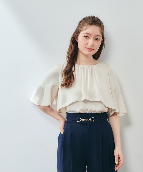12Twelve Agenda（トゥエルブ　アジェンダ）の「ヴィンテージサテンケープ風レイヤードブラウス（シャツ/ブラウス・レディース・オフホワイト/グレイッシュベージュ/ネイビー・M）」の17枚目の写真