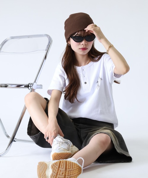 bike star(バイクスター)の「BIKE STAR ラインストーンジャストフィットテレコヘンリーネックT 半袖(Tシャツ/カットソー・メンズ・ホワイト/ブラック/ホワイト系/ブラック系・M/L)」の14枚目の写真