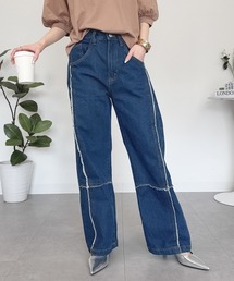 クロスフリンジワイドデニムパンツ