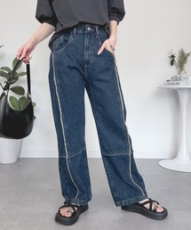 クロスフリンジワイドデニムパンツ