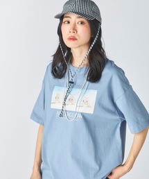【OP:オーピー】レディースコットンフォトプリントTシャツ ドロップショルダー