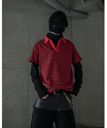 ストライプポロTシャツレッド