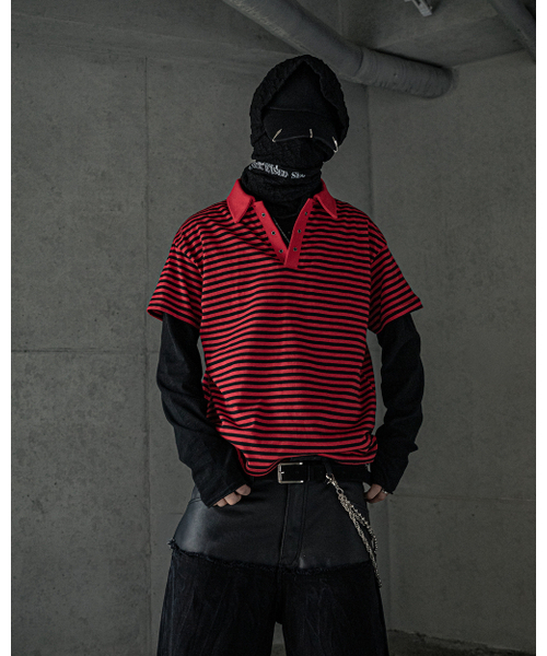 Страйпполо T-shirt Red — поло в полоску, красный