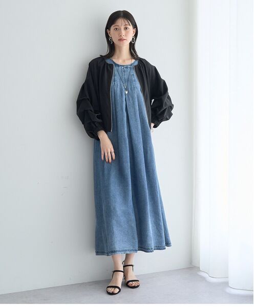 YECCA VECCA(イェッカヴェッカ)の「バイオ加工ヴィンテージデニムタックワンピース(ワンピース・レディース・インディゴブルー/グレー・FREE)」の6枚目の写真