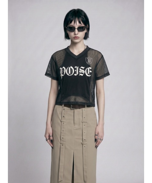 TAJEN:T(タジェント)の「【TAJEN:T】SHEER MESH GAME TEE/シアーメッシュゲームTシャツ(Tシャツ/カットソー・レディース・ホワイト/ブラック・1/2)」の2枚目の写真