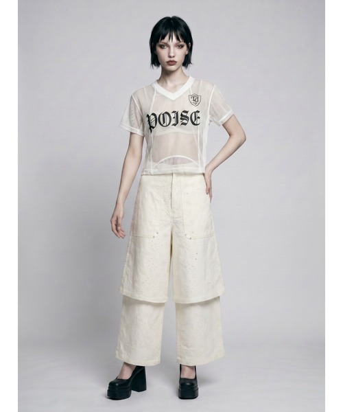 TAJEN:T(タジェント)の「【TAJEN:T】SHEER MESH GAME TEE/シアーメッシュゲームTシャツ(Tシャツ/カットソー・レディース・ホワイト/ブラック・1/2)」の6枚目の写真