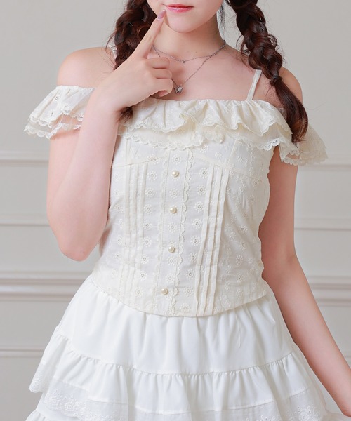 Anely(アネリー)の「Anely コットン ドビー フラワー オフショル ブラウス(シャツ/ブラウス・レディース・ホワイト/アイボリー・FREE)」の10枚目の写真