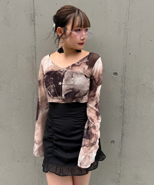 Mavie..7(メヴィセットゥ)の「【Mavie..7】シアーショートカーディガン(Tシャツ/カットソー・レディース・グレー系その他2/ブラウン系その他/ブラック・FREE)」の3枚目の写真