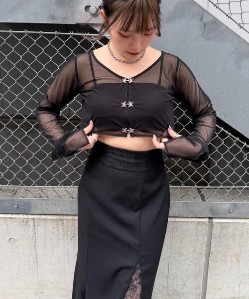 Mavie..7(メヴィセットゥ)の「【Mavie..7】シアーショートカーディガン(Tシャツ/カットソー・レディース・グレー系その他2/ブラウン系その他/ブラック・FREE)」の5枚目の写真