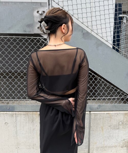 Mavie..7(メヴィセットゥ)の「【Mavie..7】シアーショートカーディガン(Tシャツ/カットソー・レディース・グレー系その他2/ブラウン系その他/ブラック・FREE)」の6枚目の写真