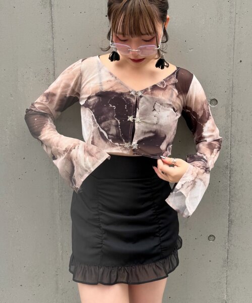 Mavie..7(メヴィセットゥ)の「【Mavie..7】シアーショートカーディガン(Tシャツ/カットソー・レディース・グレー系その他2/ブラウン系その他/ブラック・FREE)」の13枚目の写真