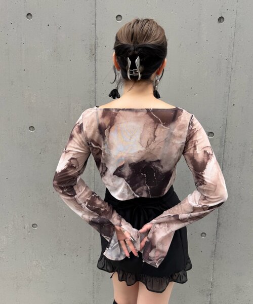 Mavie..7(メヴィセットゥ)の「【Mavie..7】シアーショートカーディガン(Tシャツ/カットソー・レディース・グレー系その他2/ブラウン系その他/ブラック・FREE)」の14枚目の写真